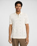 Express Men's Textured Geo Striped Dot Cotton Quarter Zip Sweater Polo in White Small