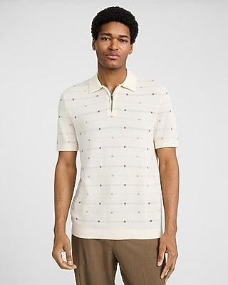 Express Men's Textured Geo Striped Dot Cotton Quarter Zip Sweater Polo in White Small