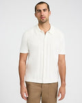 Express Men's Textured Argyle Cotton Short Sleeve Sweater Polo in Chalk