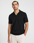 Express Men's Ribbed Johnny Collar Sweater Polo in Pitch Black