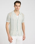 Express Men's Textured Cotton Open Knit Sweater Polo in Sagebrush