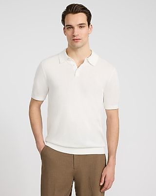 Express Men's Jersey Short Sleeve Sweater Polo in White Small
