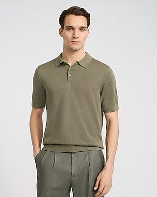 Express Men's Jersey Short Sleeve Sweater Polo in Green Small