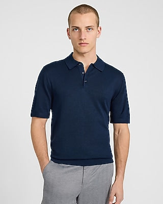Express Men's Jersey Short Sleeve Sweater Polo in Indigo