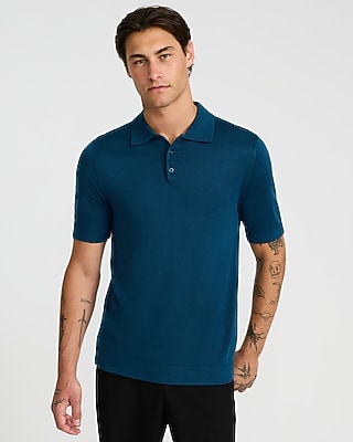 Express Men's Jersey Short Sleeve Sweater Polo in Blue Small
