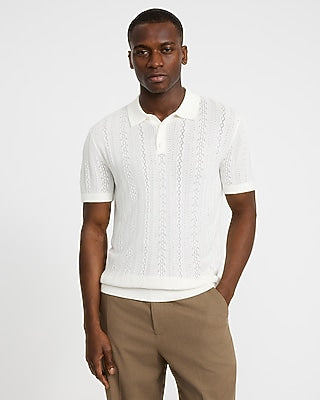 Express Men's Luxtouch Jersey Pointelle Short Sleeve Sweater Polo in Chalk