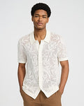 Express Men's Textured Floral Jacquard Cotton Sweater Polo in White Small