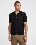 Express Men's Cotton Open Knit Striped Pointelle Sweater Polo in Black Small