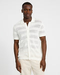 Express Men's Cotton Open Knit Striped Pointelle Sweater Polo in White Small