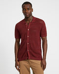 Express Men's Cotton Open Knit Striped Pointelle Sweater Polo in Red Small