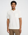 Express Men's Solid Textured Boucle Chest Pocket Sweater Polo in Chalk