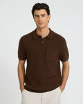 Express Men's Solid Textured Boucle Chest Pocket Sweater Polo in Brown Small