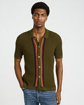 Express Men's Textured Ribbed Cotton Striped Sweater Polo in Green Small