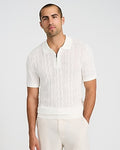 Express Men's Luxtouch Jersey Open Knit Zig Zag Quarter Zip Sweater Polo in Chalk