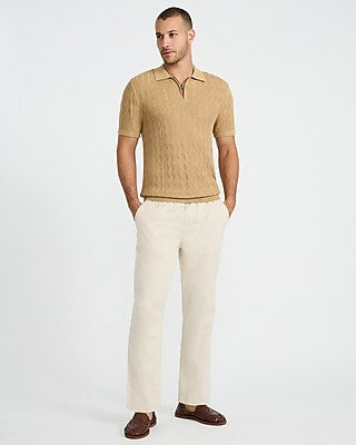 Express Men's Luxtouch Jersey Open Knit Zig Zag Quarter Zip Sweater Polo in Brown Small