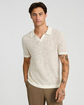 Express Men's Cotton Open Knit Palm Johnny Collar Short Sleeve Sweater Polo in White Small
