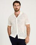 Express Men's Luxtouch Jersey Textured Checkboard Sweater Polo in Chalk
