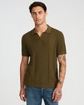 Express Men's Cotton Ribbed Johnny Collar Short Sleeve Sweater Polo in Green Small