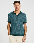 Express Men's Textured Boucle Geo Tile Print Johnny Collar Sweater Polo in Green Small