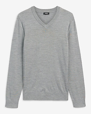 Express Men's Merinotouch V-Neck Sweater in Heather Gray
