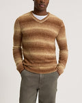 Express Men's Striped Gradient Boucle Wool-Blend V-Neck Sweater in Tan