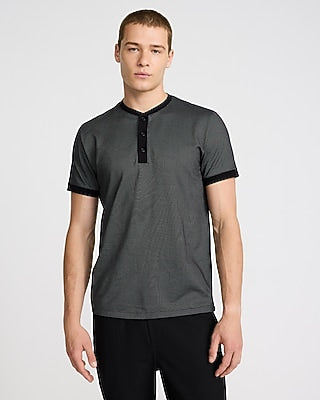 Express Men's Mini Geo Textured Everyday Performance Henley in Pitch Black