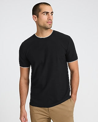 Express Men's Textured Contrast Trim Perfect Fit Premium Weight Crew Neck T-Shirt in Black Small