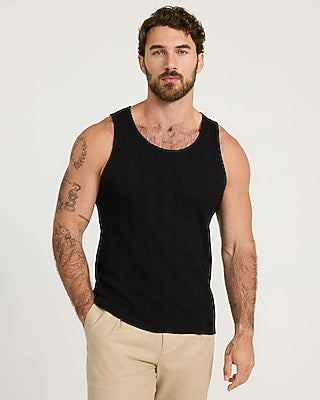 Express Men's Ribbed Cotton-Blend Crew Neck Tank Top in Black Small