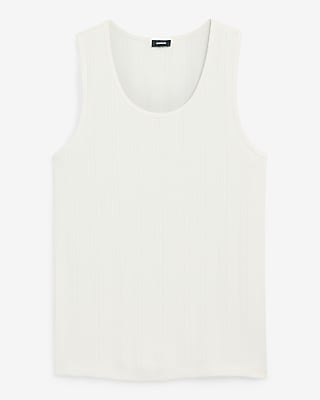 Express Men's Ribbed Cotton-Blend Crew Neck Tank Top in White Small