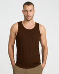 Express Men's Ribbed Cotton-Blend Crew Neck Tank Top in Brown Small
