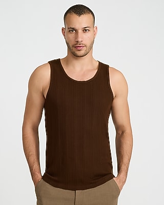 Express Men's Ribbed Cotton-Blend Crew Neck Tank Top in Brown Small