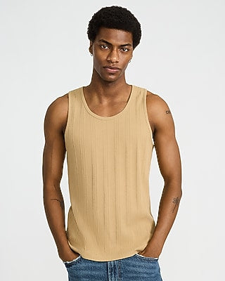 Express Men's Ribbed Cotton-Blend Crew Neck Tank Top in Neutral Small