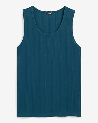 Express Men's Ribbed Cotton-Blend Crew Neck Tank Top in Blue
