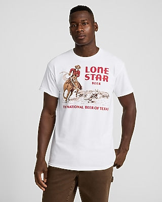 Express Men's Lone Star Beer Graphic T-Shirt in White Small