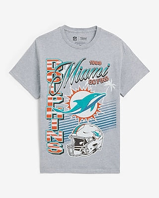 Express Men's Miami Dolphins Graphic T-Shirt in Gray Small
