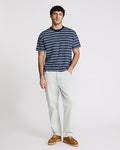 Express Men's Striped Premium Weight Cropped Loose T-Shirt in Navy