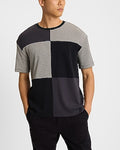Express Men's Color Blocked Striped Crew Neck T-Shirt in Pitch Black