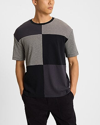 Express Men's Color Blocked Striped Crew Neck T-Shirt in Black Small