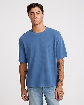 Express Men's Boxy Textured Crew Neck T-Shirt in Slate Blue