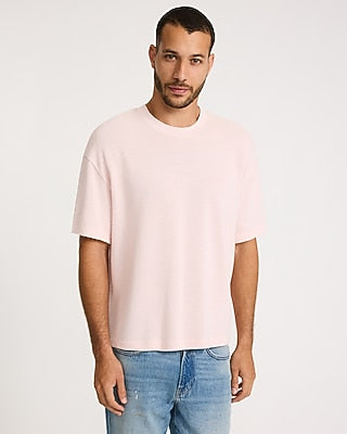 Express Men's Boxy Textured Crew Neck T-Shirt in Pink Small