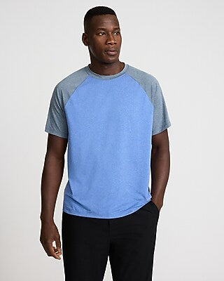 Express Men's Raglan Sueded Jersey T-Shirt in Blue Small