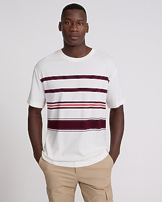 Express Men's Striped Perfect Pima Cotton T-Shirt in White Small