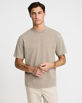 Express Men's Classic Fit Premium Weight Garment Wash T-Shirt in Brown Small
