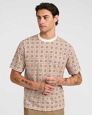 Express Men's Geo Tile Print Graphic T-Shirt in Neutral Small