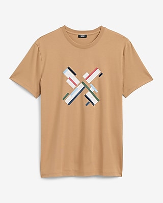 Express Men's Textured Abstract X-Logo Perfect Pima Cotton Graphic T-Shirt in Tan