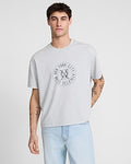 Express Men's Athletic Club X-Logo Graphic Premium Weight Cropped Loose T-Shirt in Silver Heather Gray