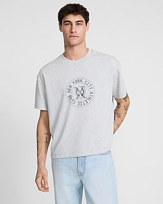 Express Men's Athletic Club X-Logo Graphic Premium Weight Cropped Loose T-Shirt in Silver Heather Gray