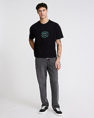 Express Men's Embroidered Athletic Club Graphic Premium Weight Cropped Loose T-Shirt in Pitch Black