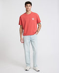Express Men's Embroidered X-Logo Chest Graphic Premium Weight Cropped Loose T-Shirt in Wild Poppy Atlas