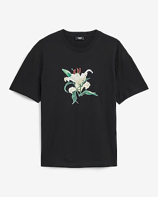 Express Men's Classic Fit Cotton Lily Floral Graphic T-Shirt in Black Small